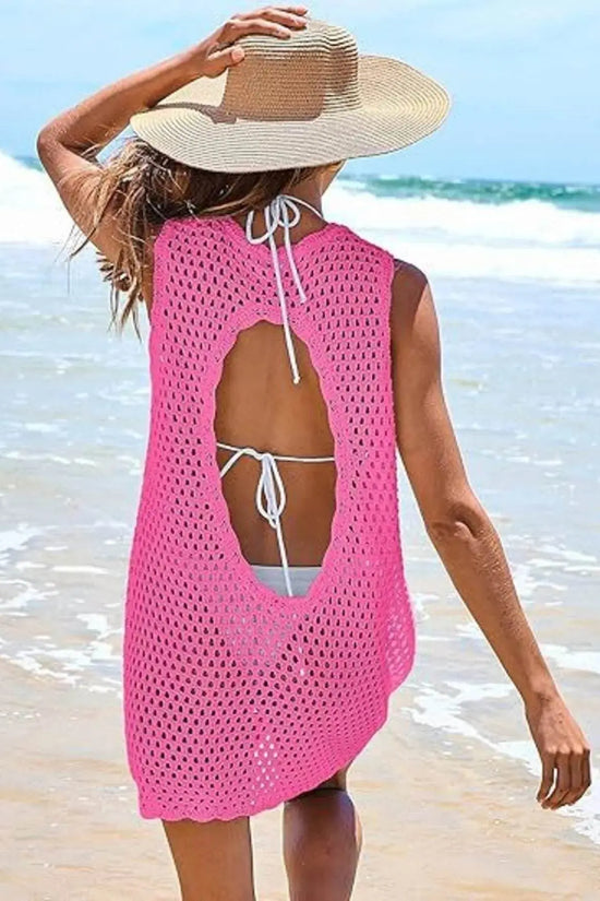 Openwork Sleeveless Cutout Back Cover-Up - IVORYNN