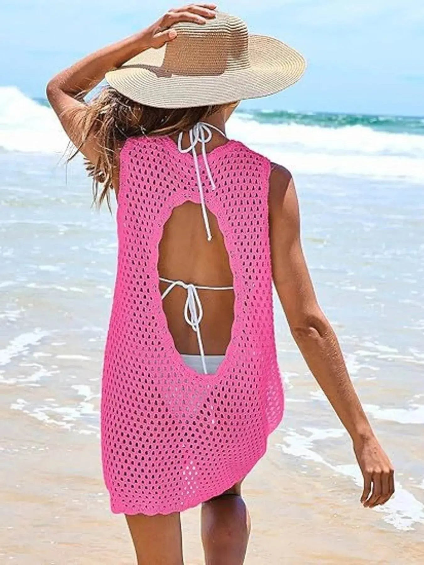 Openwork Sleeveless Cutout Back Cover-Up - IVORYNN