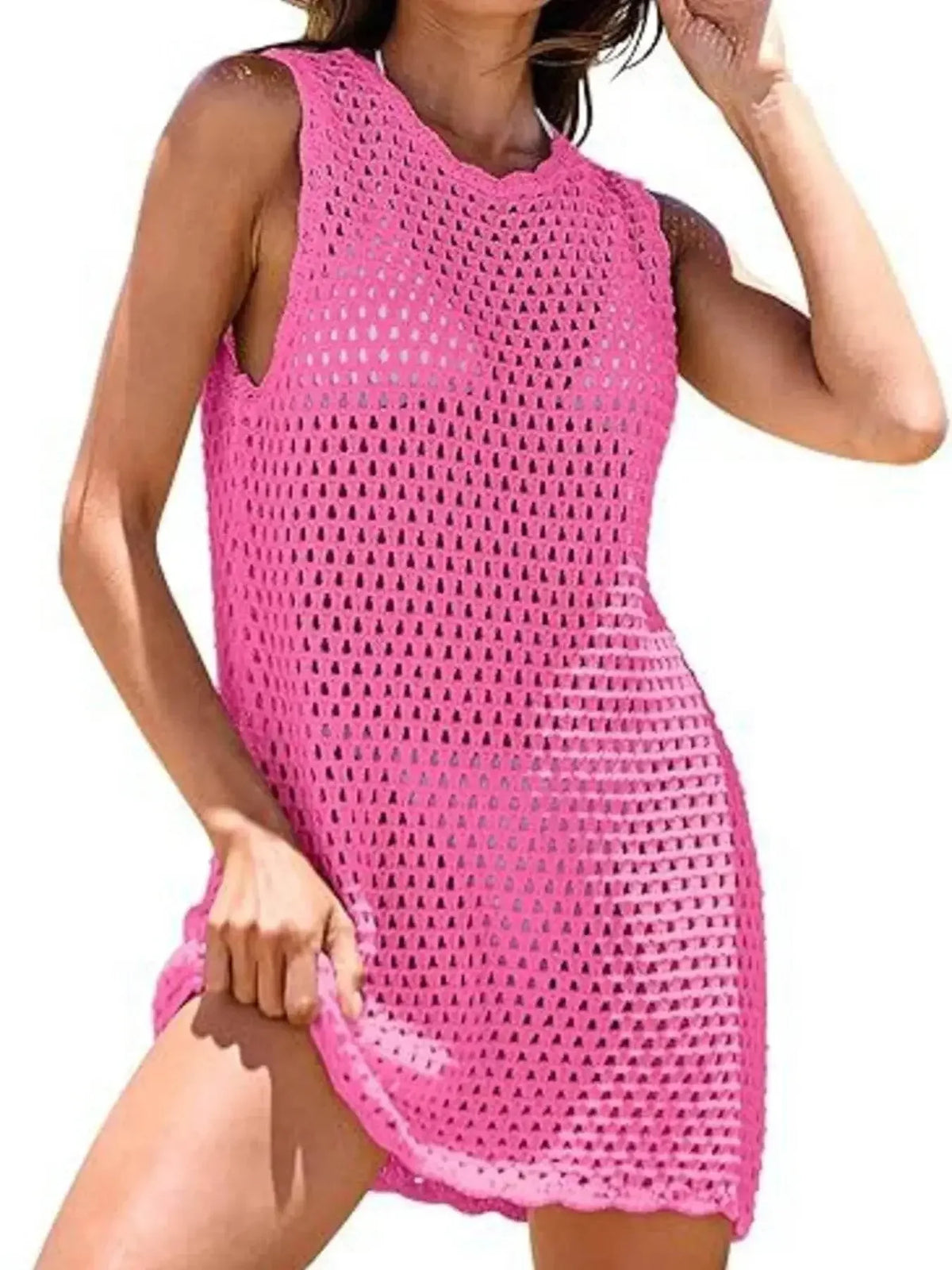 Openwork Sleeveless Cutout Back Cover-Up - IVORYNN
