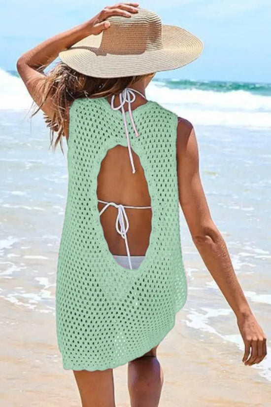 Openwork Sleeveless Cutout Back Cover-Up - IVORYNN