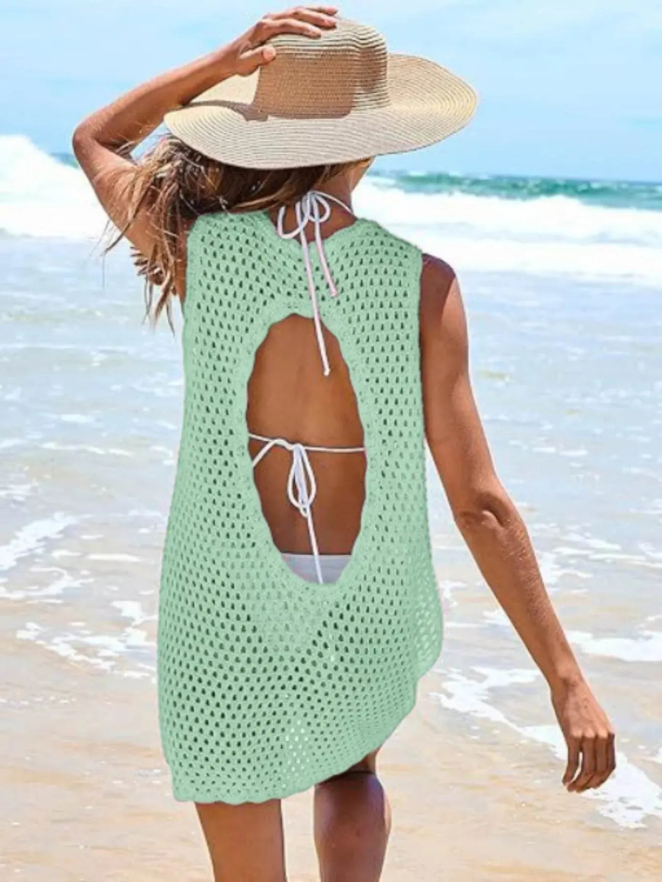 Openwork Sleeveless Cutout Back Cover-Up - IVORYNN