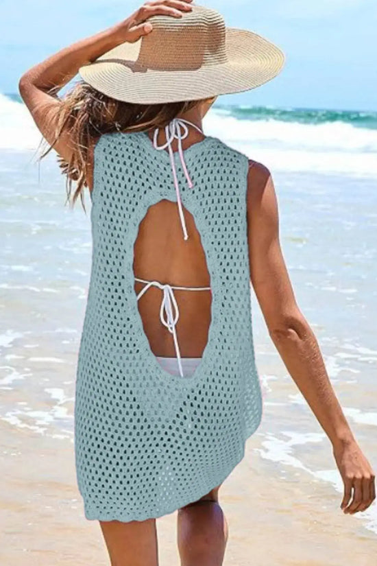 Openwork Sleeveless Cutout Back Cover-Up - IVORYNN