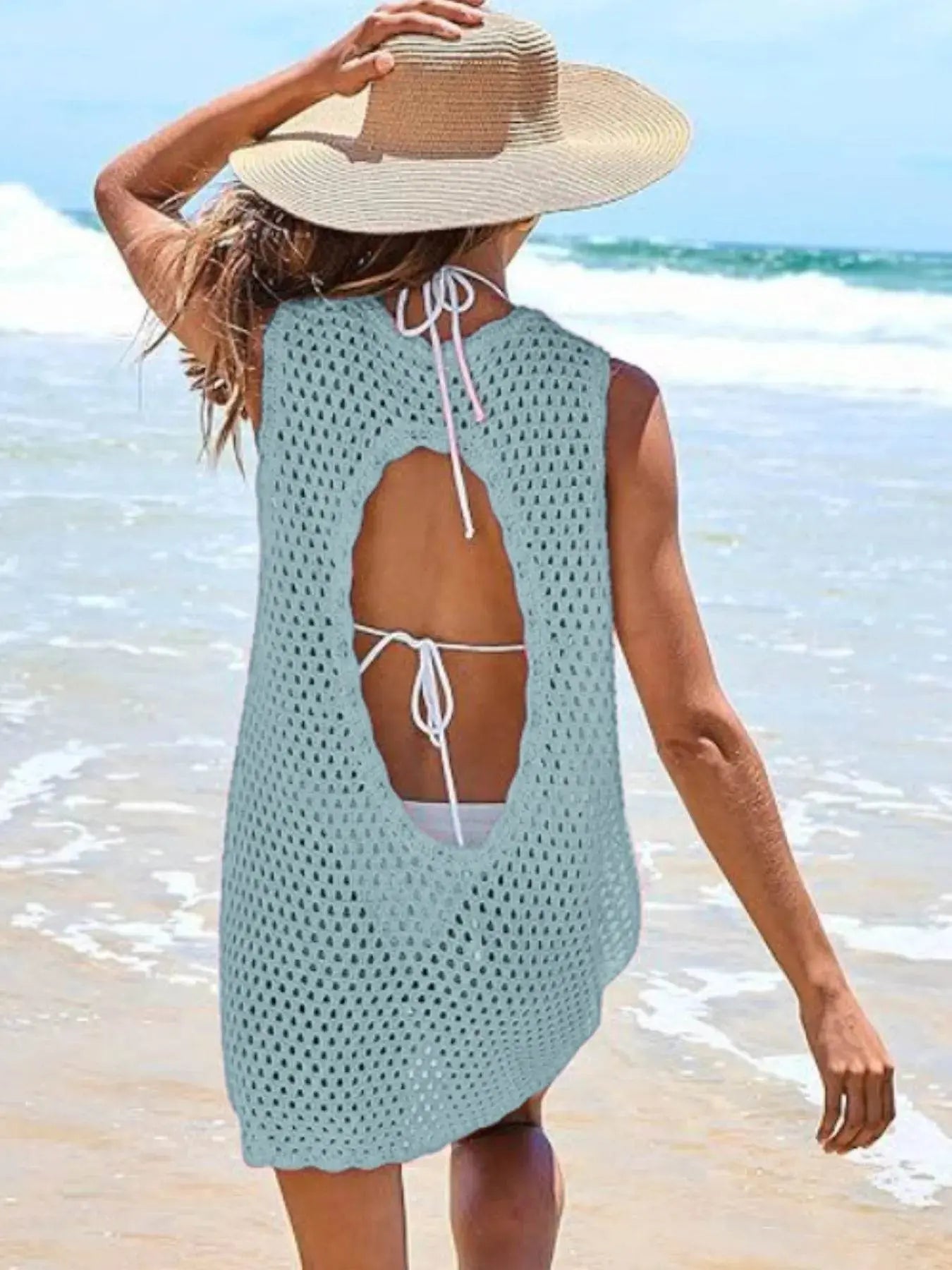 Openwork Sleeveless Cutout Back Cover-Up - IVORYNN
