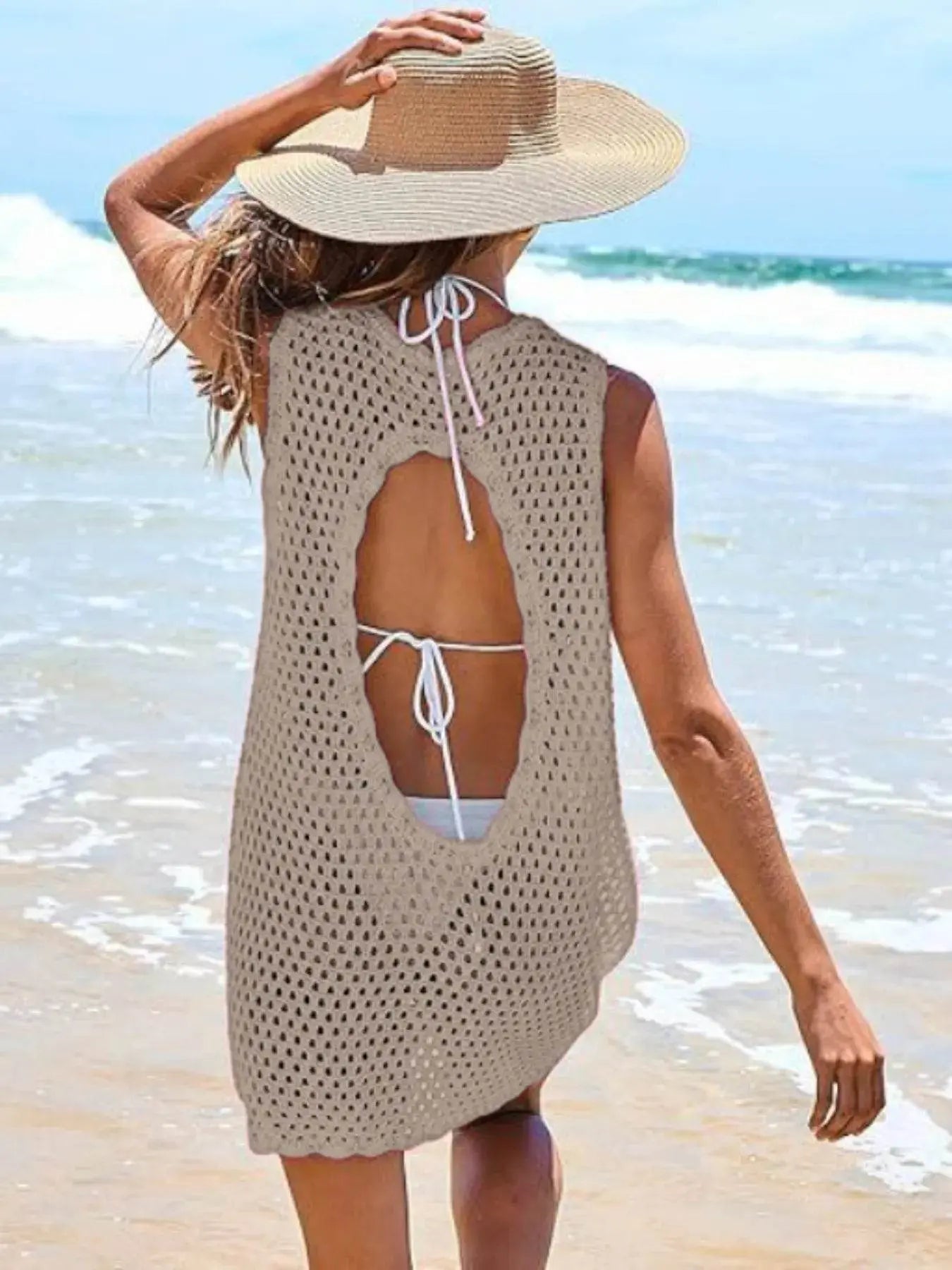 Openwork Sleeveless Cutout Back Cover-Up - IVORYNN