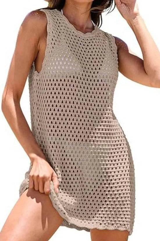 Openwork Sleeveless Cutout Back Cover-Up - IVORYNN