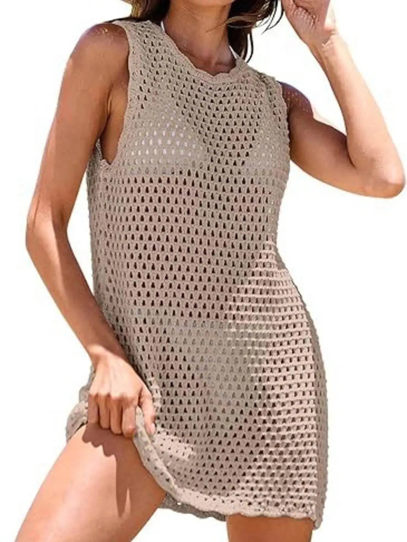 Openwork Sleeveless Cutout Back Cover-Up - IVORYNN