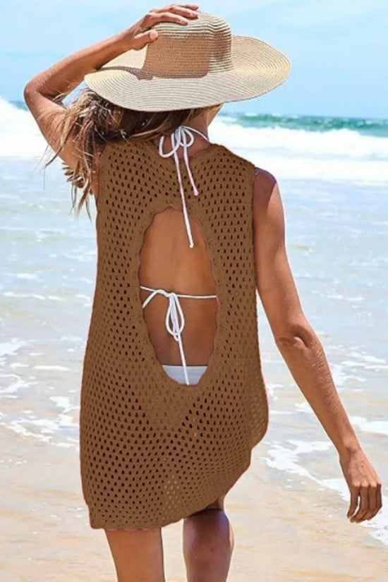 Openwork Sleeveless Cutout Back Cover-Up - IVORYNN