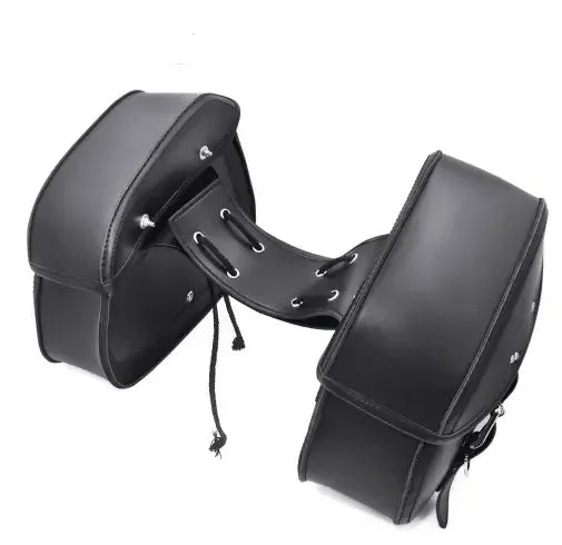 PU Leather Motorcycle Black Saddlebags - IVORYNN