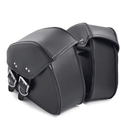 PU Leather Motorcycle Black Saddlebags - IVORYNN