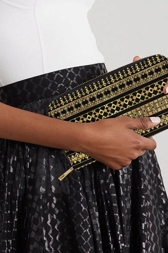 Palestine golden Decoration Strap Zipper Wallet - Black - IVORYNN