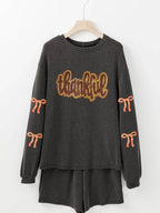 Patched Sequin Bow Sleeve Twisted Ribbed 2 Piece Set - IVORYNN