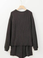 Patched Sequin Bow Sleeve Twisted Ribbed 2 Piece Set - IVORYNN