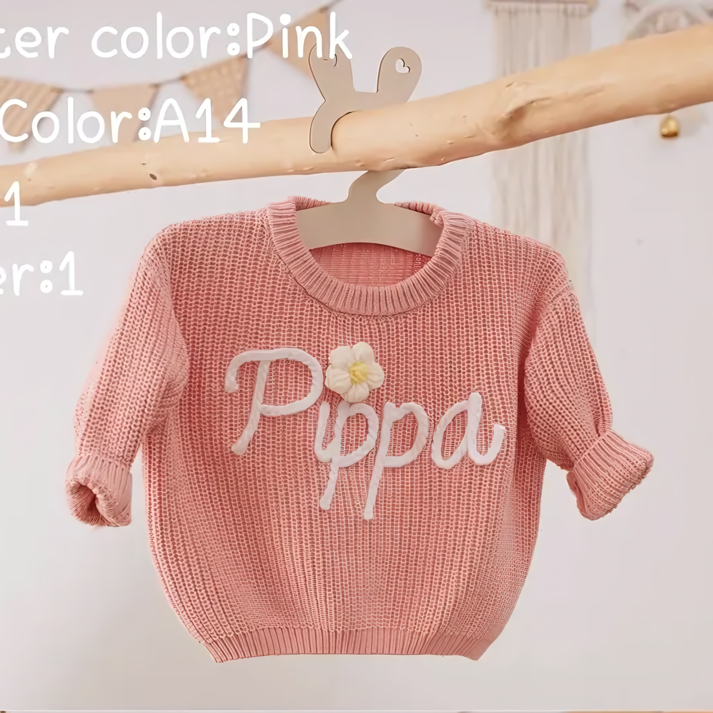 Cotton Hand embroidered Name Baby Sweater