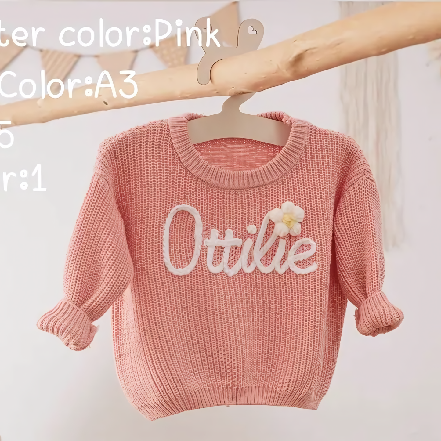 Cotton Hand embroidered Name Baby Sweater