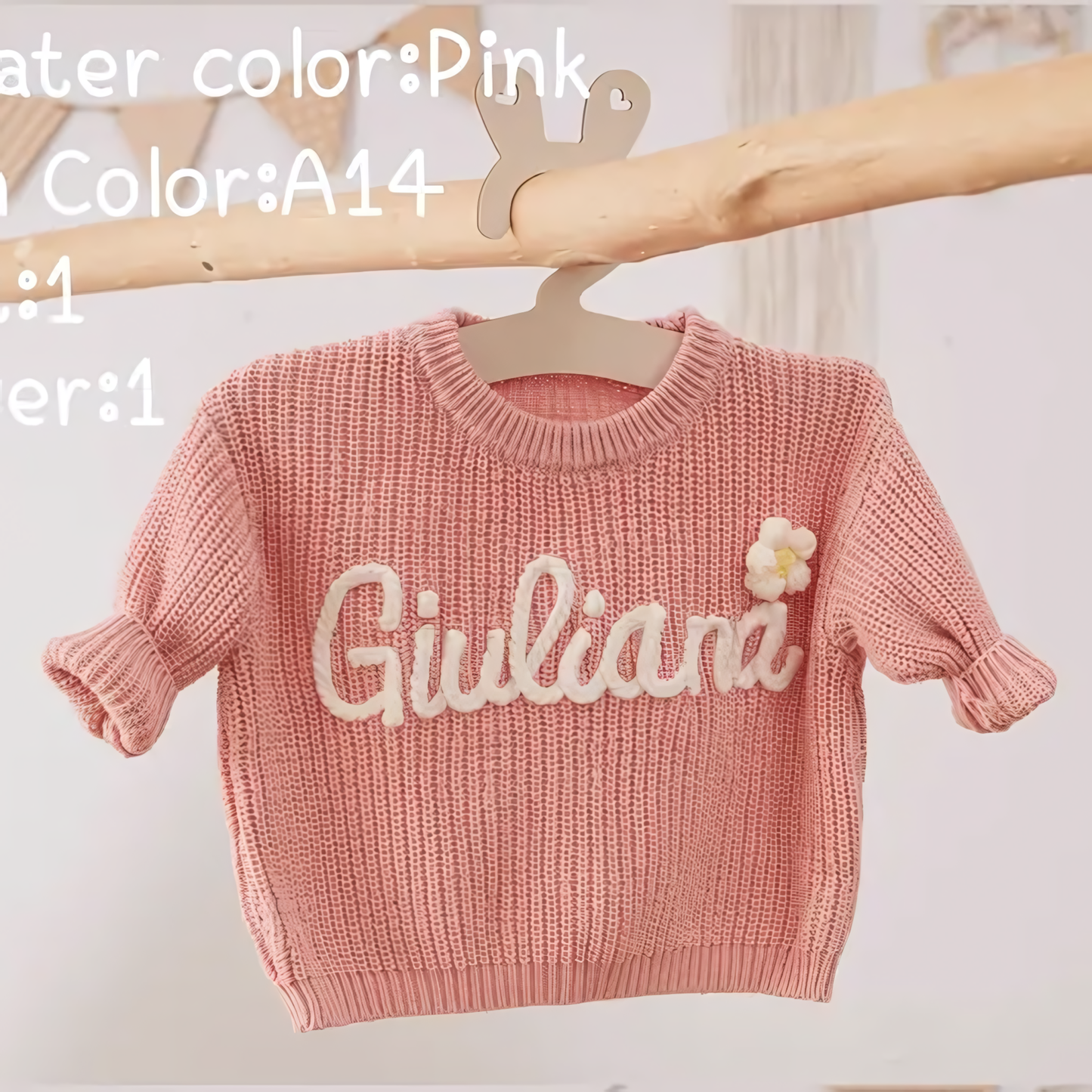 Cotton Hand embroidered Name Baby Sweater