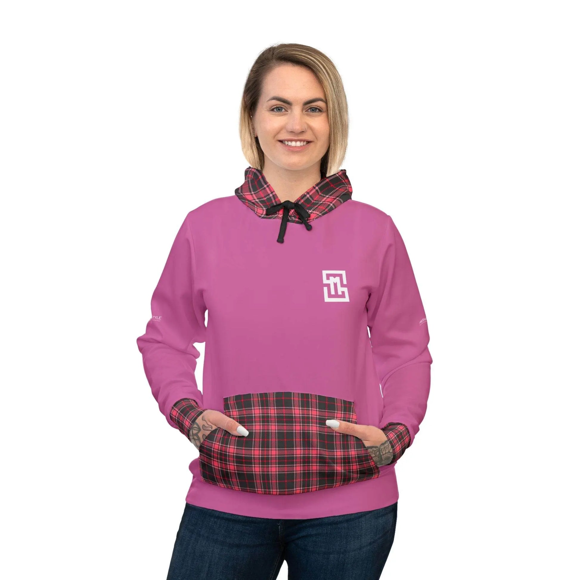 Pink Black Athletic Feldgrau Hoodie - IVORYNN