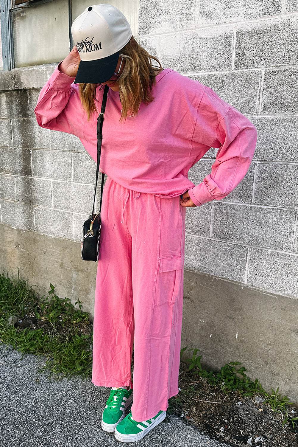 Pink Pullover and Wide Leg Cargo Pants Sachet Set - IVORYNN