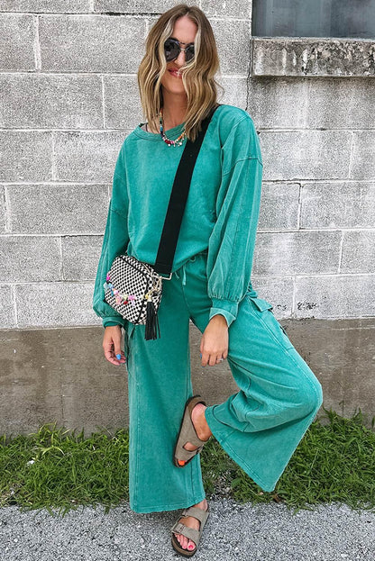 Pink Pullover and Wide Leg Cargo Pants Sachet Set - IVORYNN