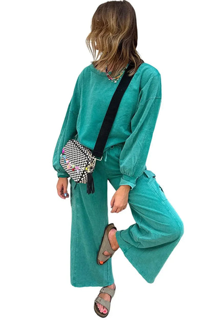 Pink Pullover and Wide Leg Cargo Pants Sachet Set - IVORYNN