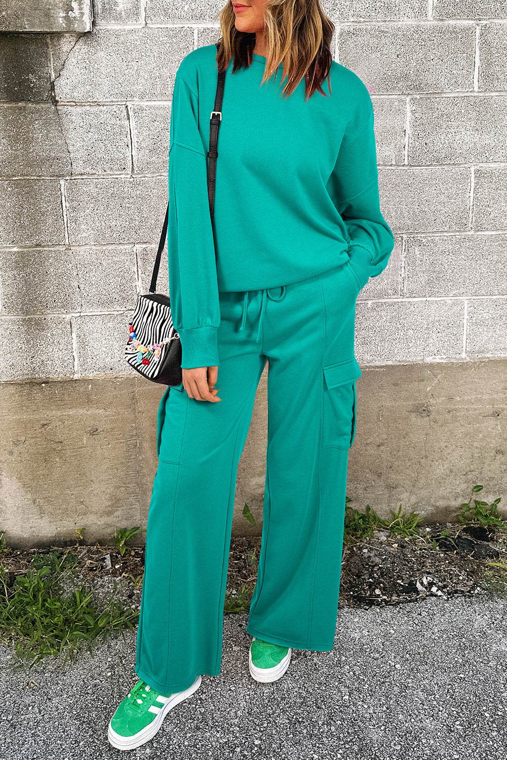 Pink Pullover and Wide Leg Cargo Pants Sachet Set - IVORYNN