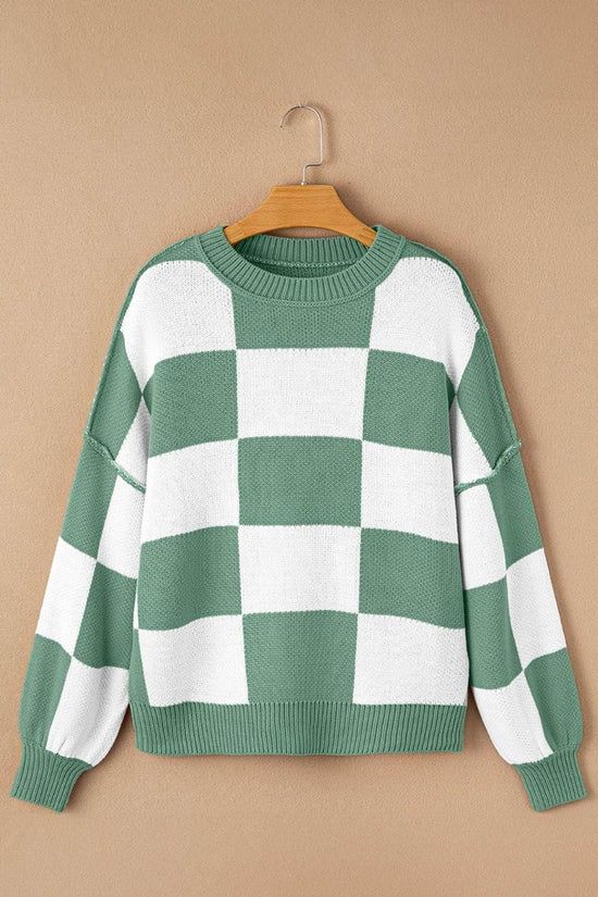 Plaid Bishop Sleeve Pullover Sweater - IVORYNN