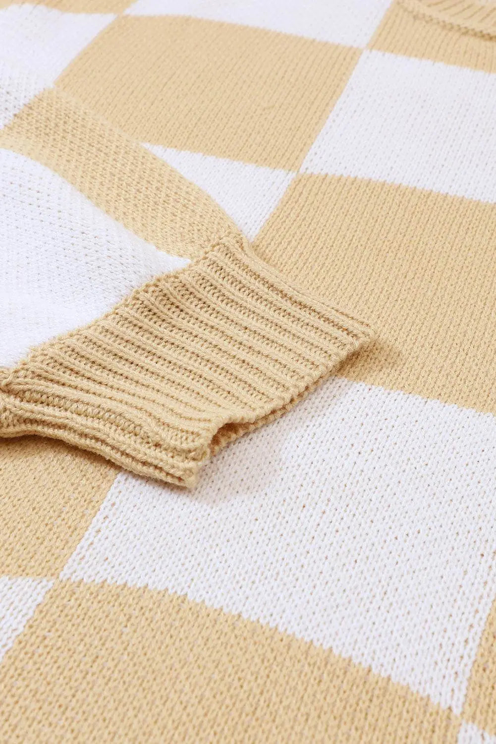 Plaid Bishop Sleeve Pullover Sweater - IVORYNN