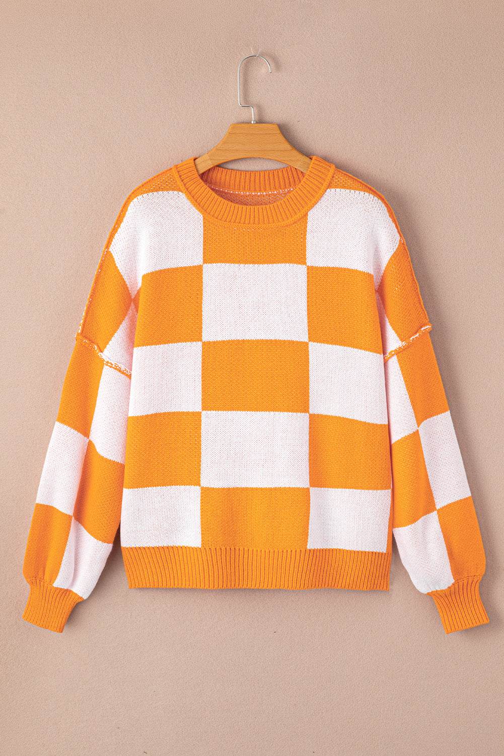Plaid Bishop Sleeve Pullover Sweater - IVORYNN