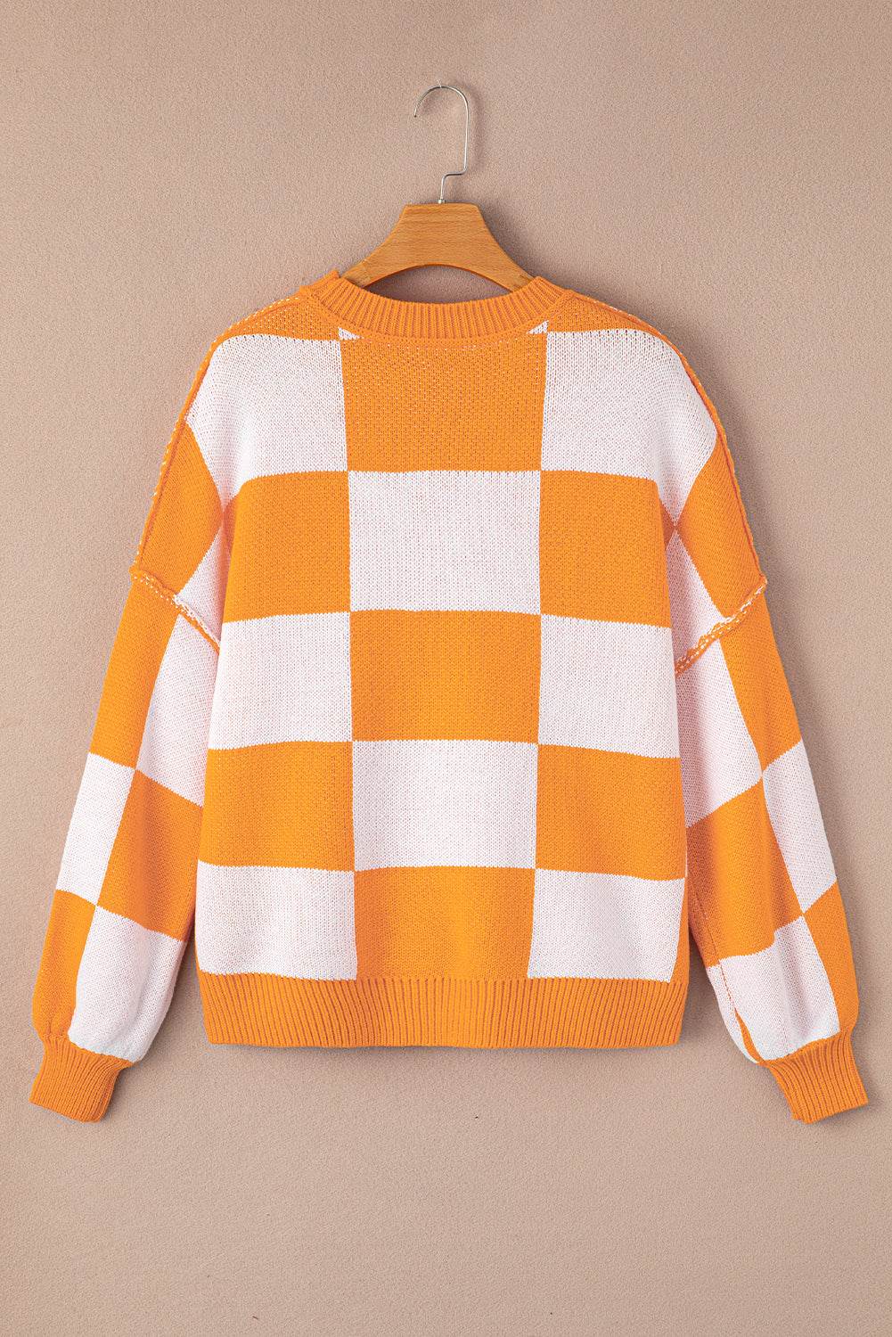 Plaid Bishop Sleeve Pullover Sweater - IVORYNN