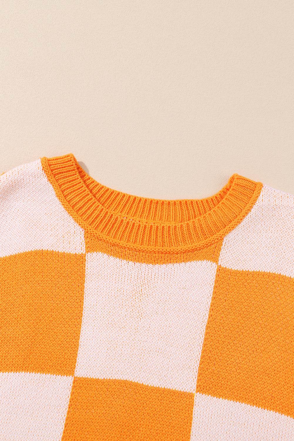 Plaid Bishop Sleeve Pullover Sweater - IVORYNN
