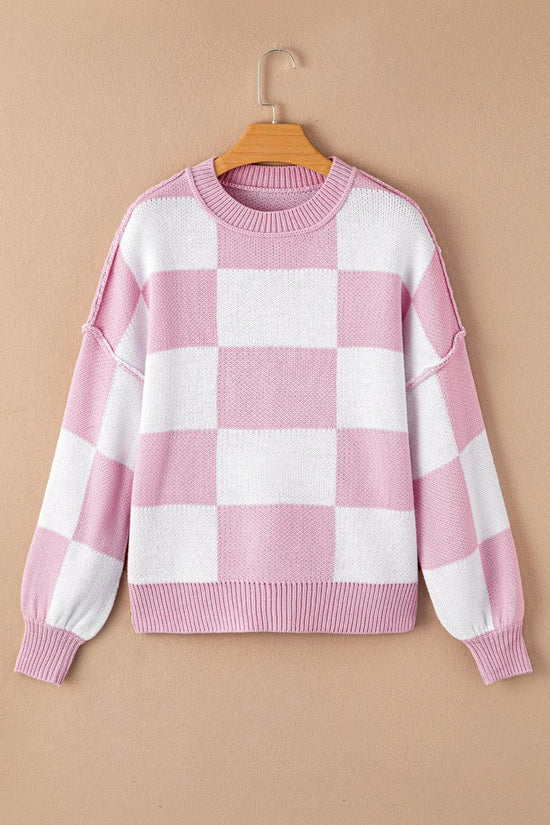 Plaid Bishop Sleeve Pullover Sweater - IVORYNN