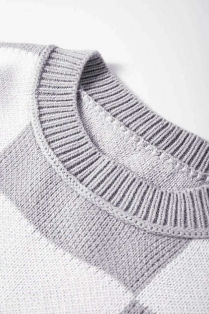 Plaid Bishop Sleeve Pullover Sweater - IVORYNN