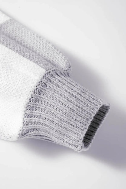 Plaid Bishop Sleeve Pullover Sweater - IVORYNN