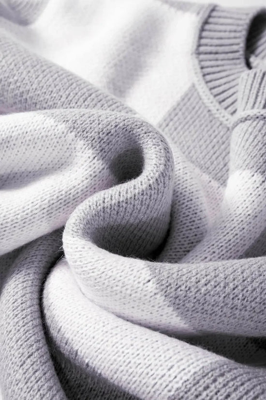 Plaid Bishop Sleeve Pullover Sweater - IVORYNN