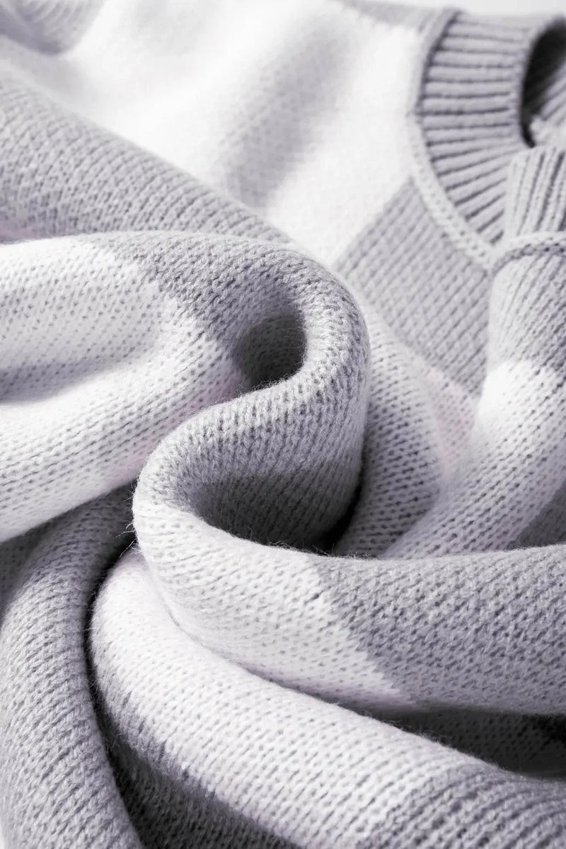 Plaid Bishop Sleeve Pullover Sweater - IVORYNN