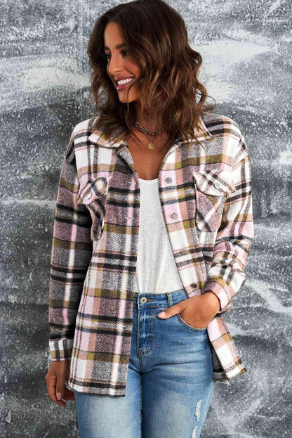Plaid Shirt Jacket with Breast Pockets - IVORYNN