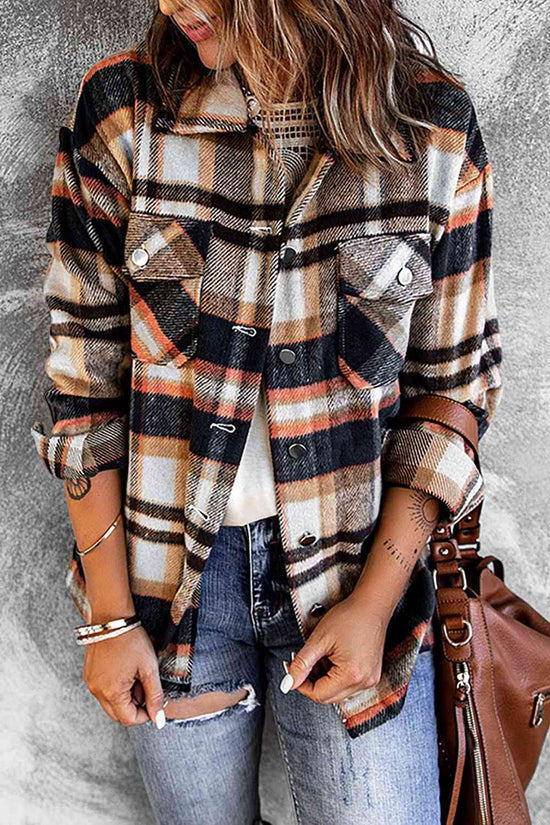 Plaid Shirt Jacket with Breast Pockets - IVORYNN