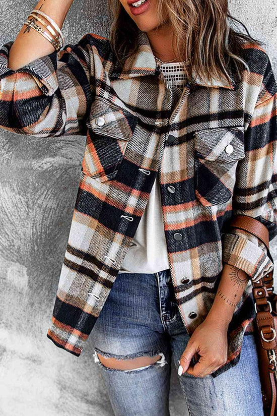 Plaid Shirt Jacket with Breast Pockets - IVORYNN