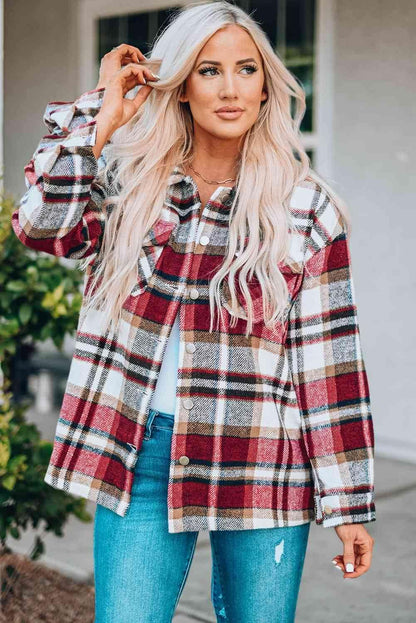Plaid Shirt Jacket with Breast Pockets - IVORYNN