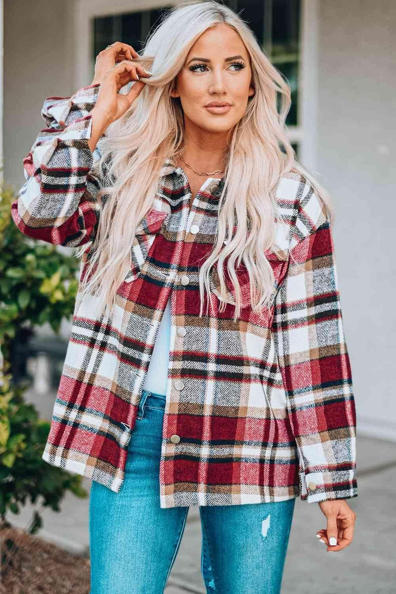 Plaid Shirt Jacket with Breast Pockets - IVORYNN