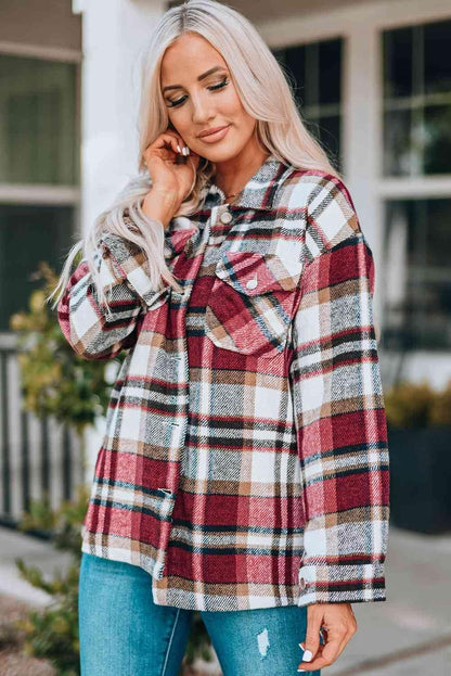 Plaid Shirt Jacket with Breast Pockets - IVORYNN