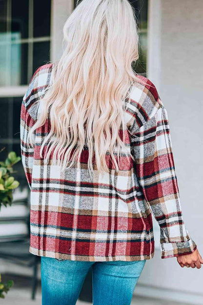 Plaid Shirt Jacket with Breast Pockets - IVORYNN