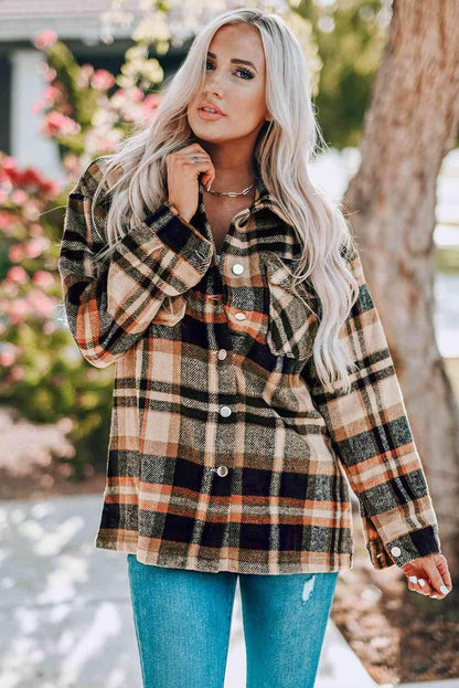 Plaid Shirt Jacket with Breast Pockets - IVORYNN