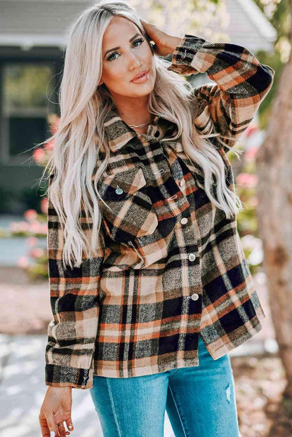Plaid Shirt Jacket with Breast Pockets - IVORYNN