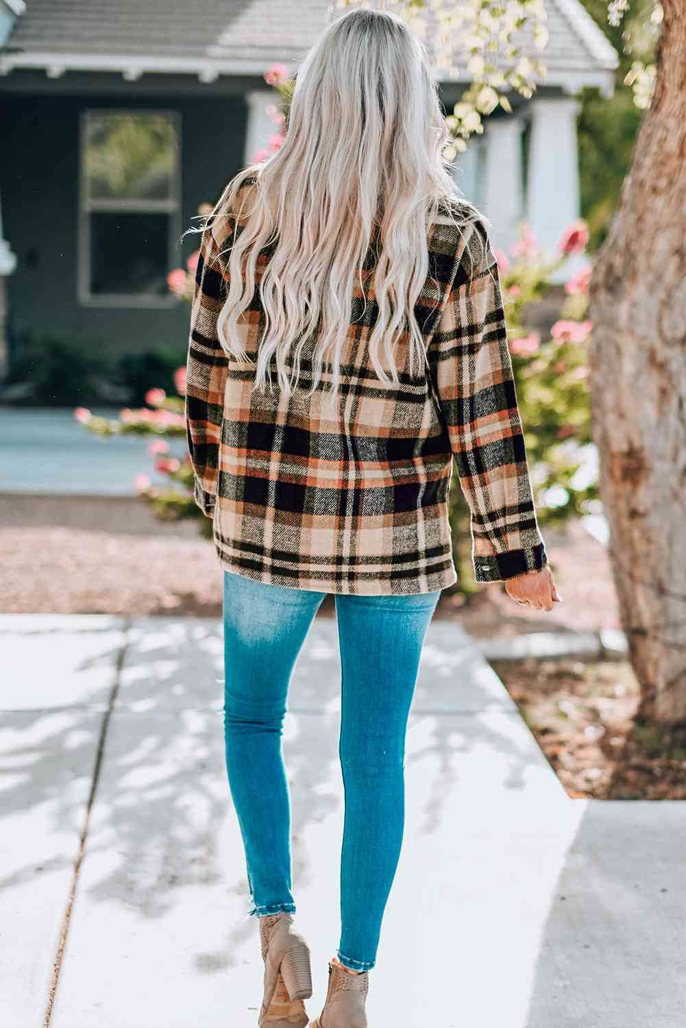Plaid Shirt Jacket with Breast Pockets - IVORYNN