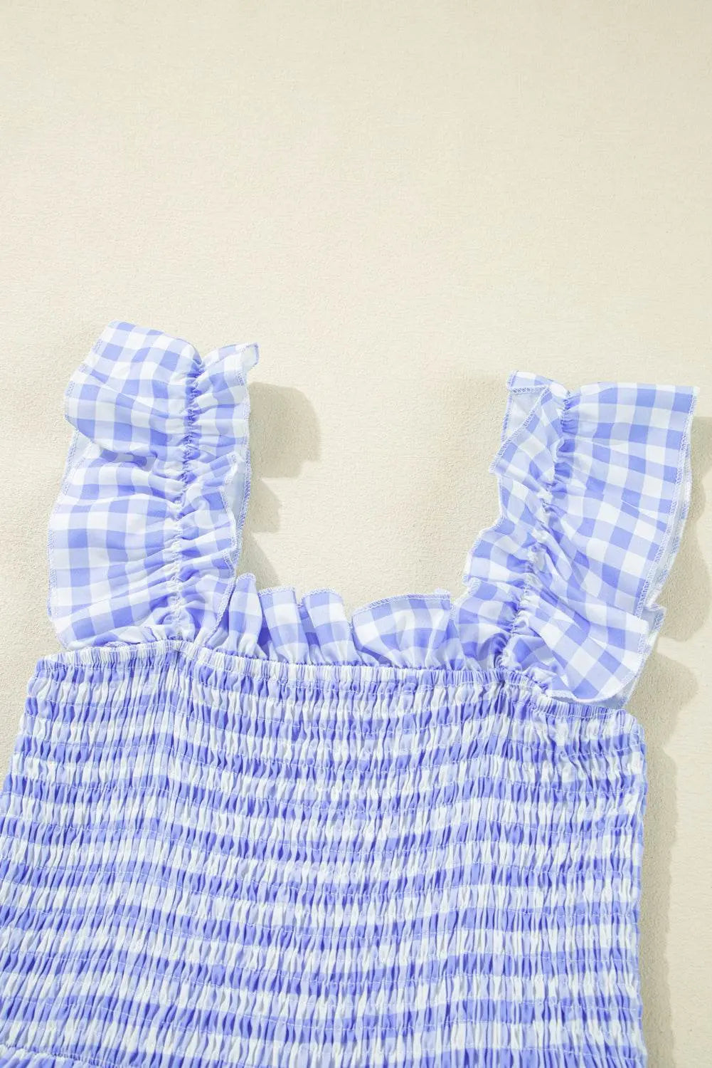 Plaid Square Neck Sleeveless Sky Blue Maxi Dress - IVORYNN