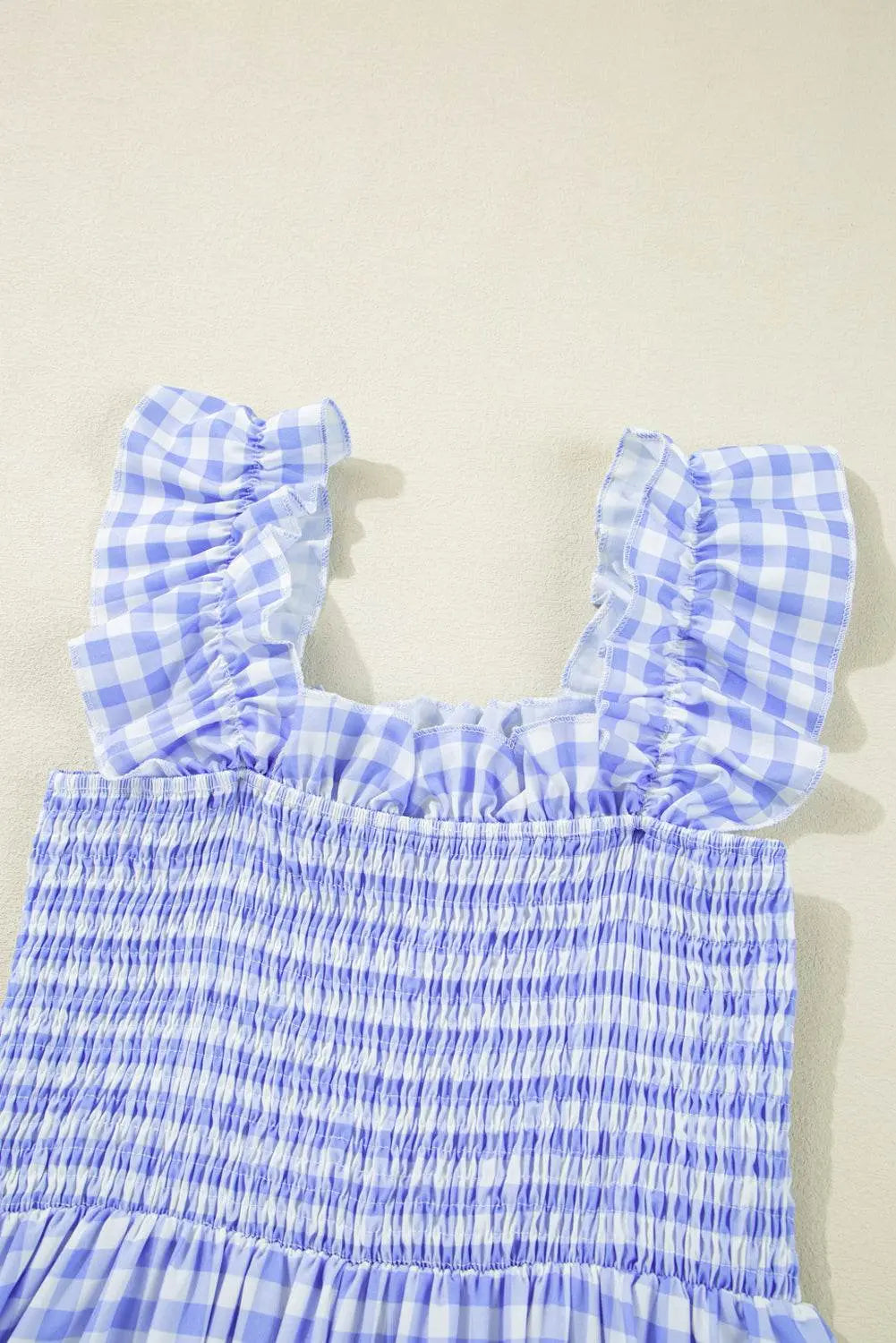 Plaid Square Neck Sleeveless Sky Blue Maxi Dress - IVORYNN
