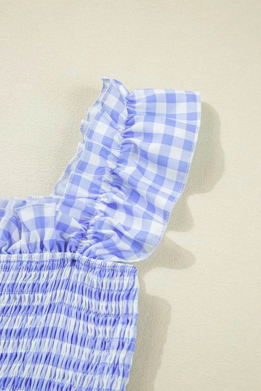 Plaid Square Neck Sleeveless Sky Blue Maxi Dress - IVORYNN
