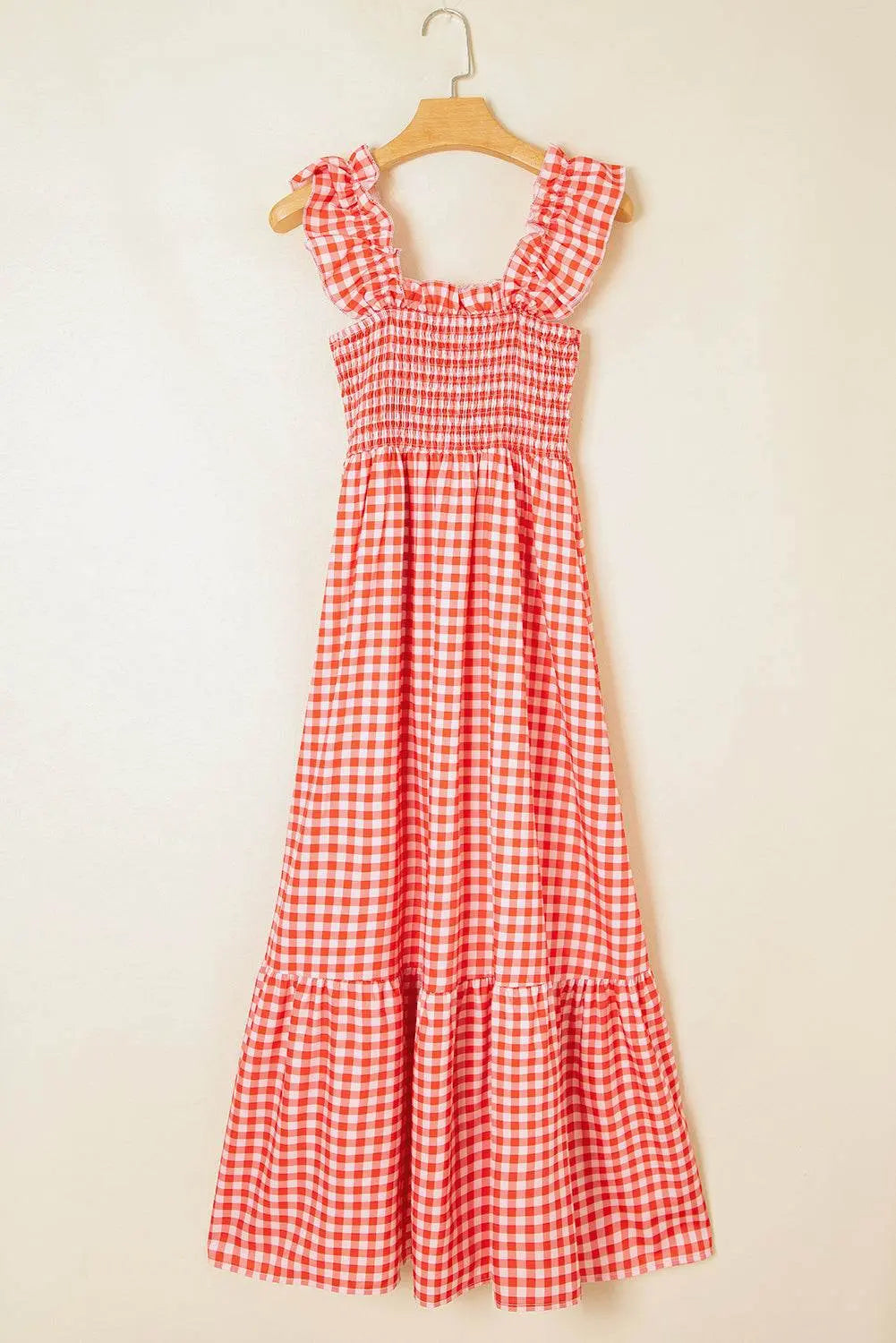 Plaid Square Neck Sleeveless Sky Blue Maxi Dress - IVORYNN