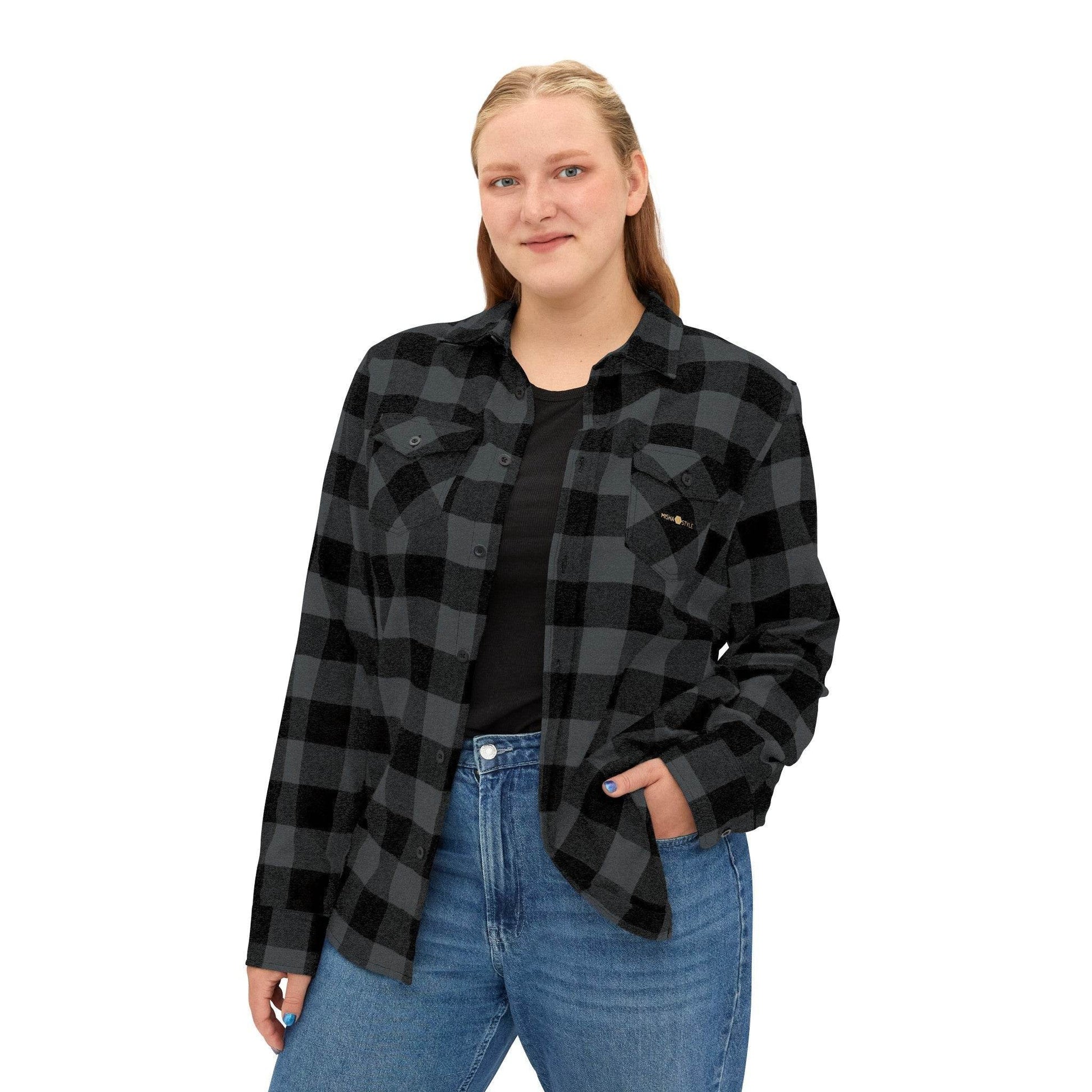 Plaid Women Luxury Flannel Shirt - Charcoal Heather - IVORYNN
