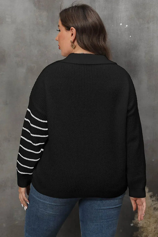 Plus Size Striped V-Neck Sweater - IVORYNN